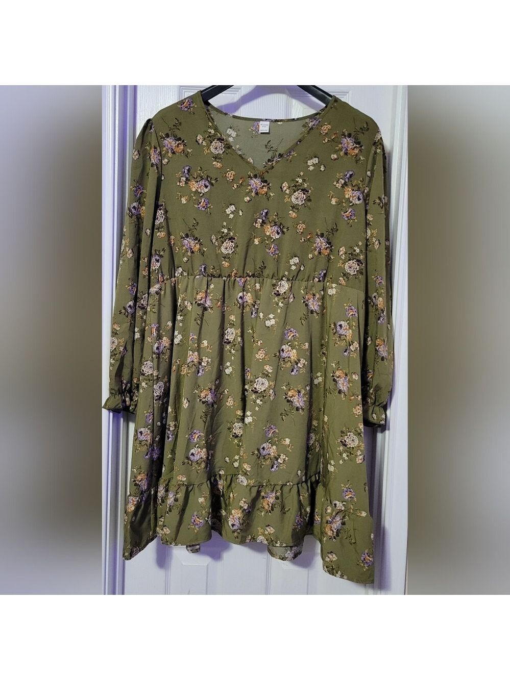 Olive Green Floral Dress – Boho Chic